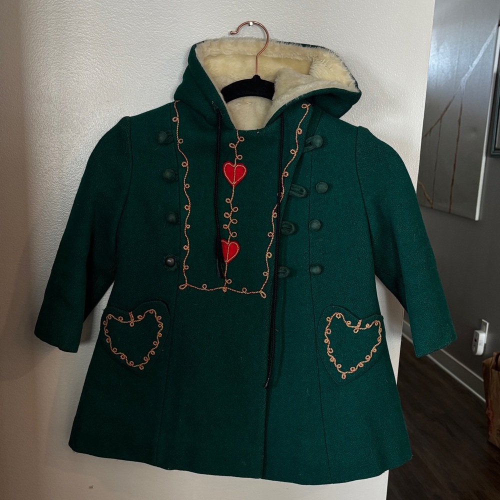 Kids Green Heart Embellished Coat